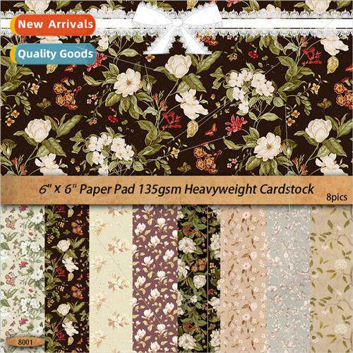 8 pcs of material paper vintage characters plants floral bac