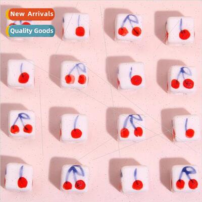 8x8mm ceramic hand-painted printed cherry large hole square