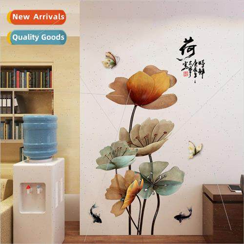 Chinese  lotus cozy bedroom wallpaper room bedside wall deca