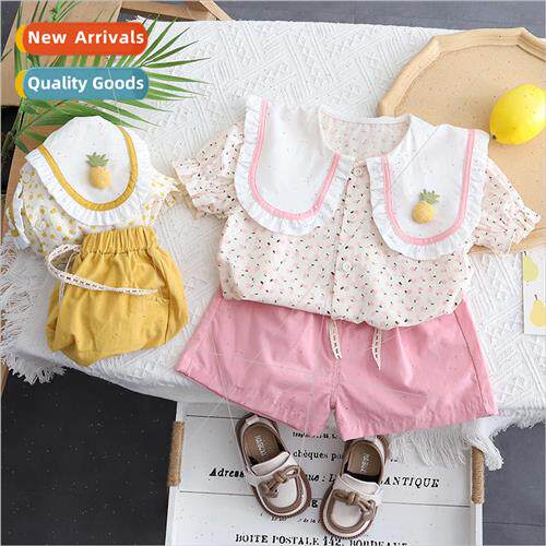 Summer new girls floral suit children cute pineapple doll co