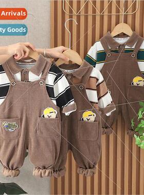 Childrens baby jeans backpack pants two-piece set of spring