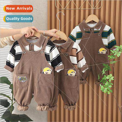 Childrens baby jeans backpack pants two-piece set of spring