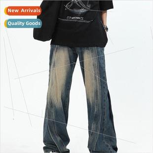 splicing design American mens sense jeans loo heavyweight