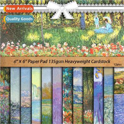 Vintage landscape painting Monet material paper background p