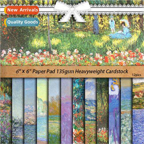 Vintage landscape painting Monet material paper background p