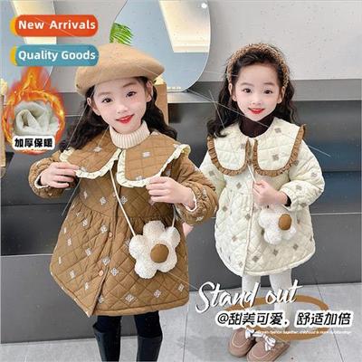 Girls lace collar cotton coat winter dress 适用eign- coat ba
