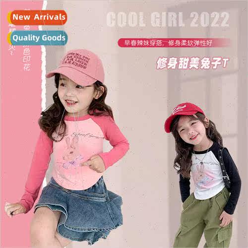 Childrens 2023 new retro rabbit print tops girls baby Americ