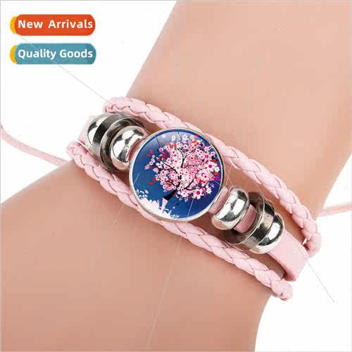 Pink Tree of fe Time Gemstone Cowhide Bracelet New Fashion m