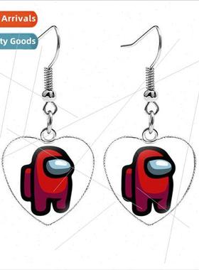 Space Werewolf Game Among us Heart Dangle Ear Hooks Amidst U