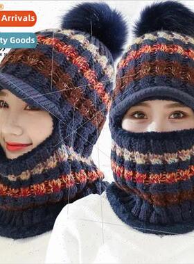 Hat scarf all-in-one womens Korean knitted cap cycling windp