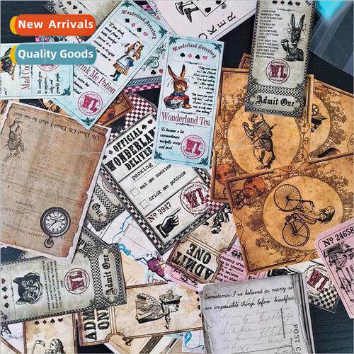 junk journal retro material pack stickers Alice rabbit theme