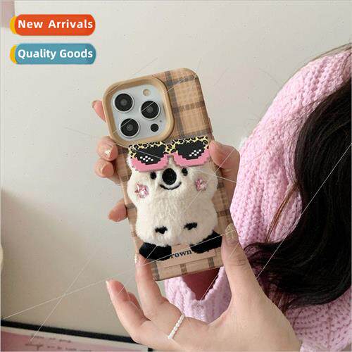 ins checkered 15ProMax plush sunglasses koala iPhone12/13 适