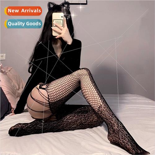 Hollowed out leopard print garter stockings fishing net stoc