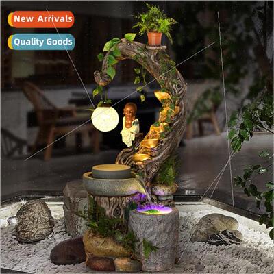 mple rustic running water fountain water feature living room