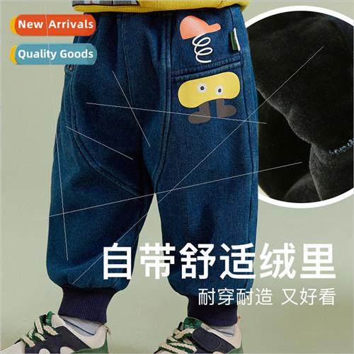 2023 winter new boys jeans loose com适用table padded thicken
