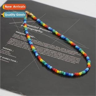 rainbow ethnic beads necklace collarbon che female bohemian