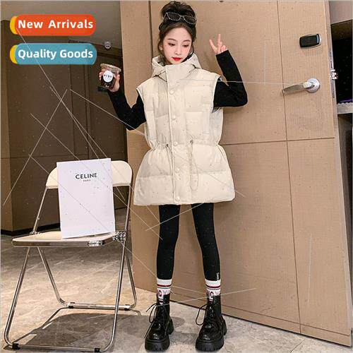 Girls hooded down cotton vest fall and winter 2023 new large