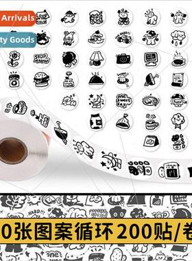 200 stickers black and white sketch scroll stickers hand-pai