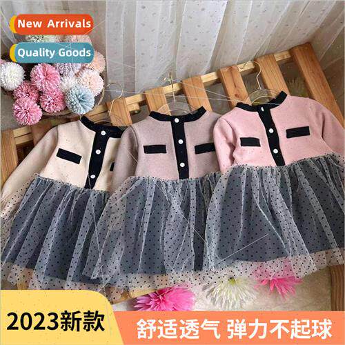 Korean  of the baby girl autumn net dress new knitted colorb