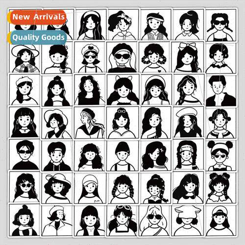 60 black and white ins  character stickers hand-painted high