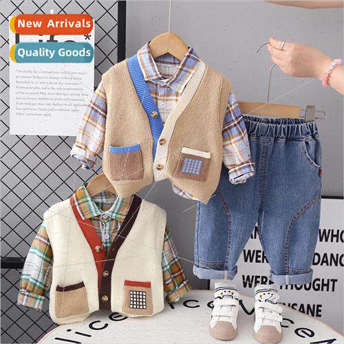2023 fall new boys sweater cardigan shirt long-sleeved three