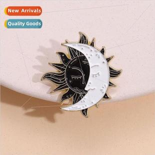 Sun White Black Moon Couple Brooch Metal and Badge Cloth