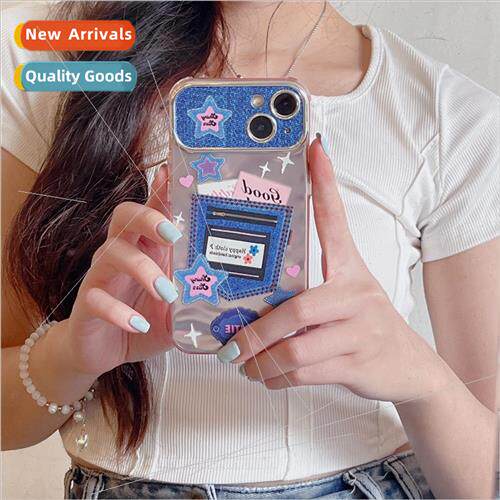 Korean  ins cowboy pocket stars 适用 Apple 13 phone case iPh