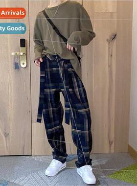 The new loose plaid pants male Korean ins nd gangster handso