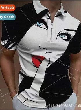 2023 spring new fashion casual popular printed polo shirt zi