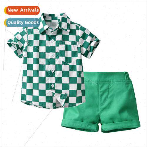 Childrens summer plaid short-sleeved boys cotton jacket card