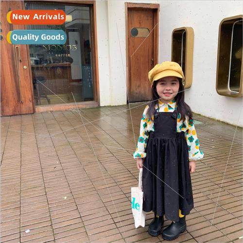 girls spring and autumn dress 2023  solid color Japanese bac