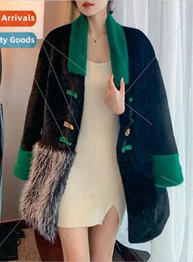 2023 new winter gold mink fur coat womens medium-length impo