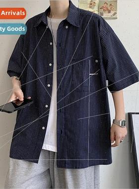 Japanese short-sleeved shirt men 2022  summer bf gang handso
