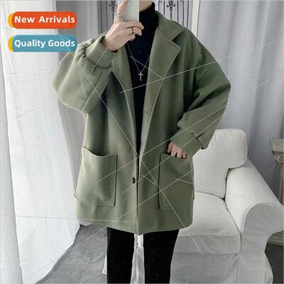 Medium-length jacket men winter thickened tweed windbreaker