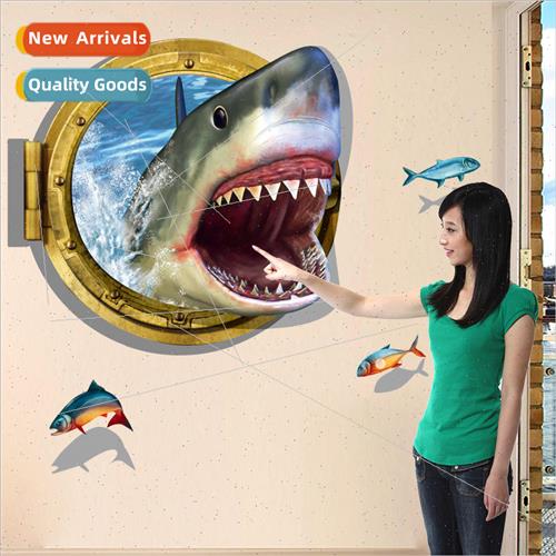 0809C Shark flat 3D stickers living room sofa bedroom bathro