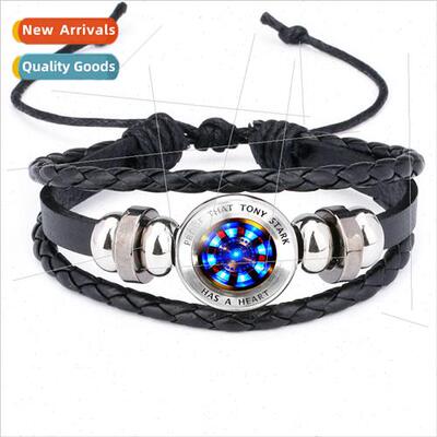 Avengers Iron Man Cluster Heart Gemstone Cowhide Beaded Brac