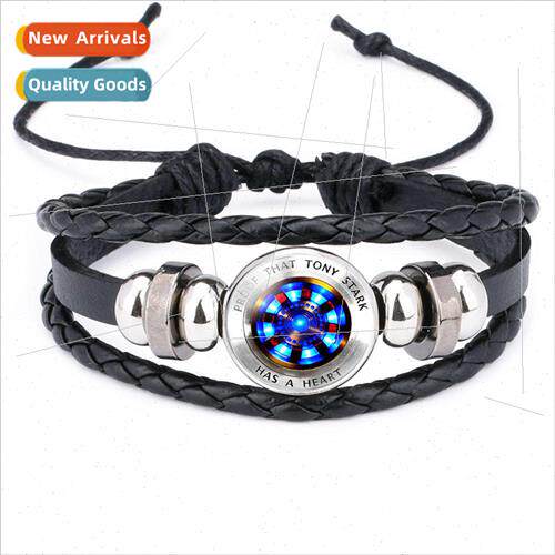 Avengers Iron Man Cluster Heart Gemstone Cowhide Beaded Brac