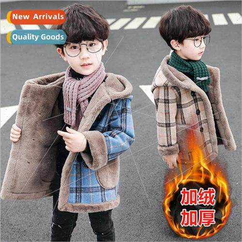 Boys fall and winter padded thickened tartan jacket 2023 new