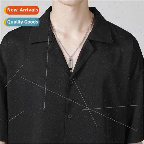 Ice silk shirt mens black short-sleeved blouse casual loose