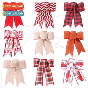 2023 new christmas flocking linen bow finished handmade diy