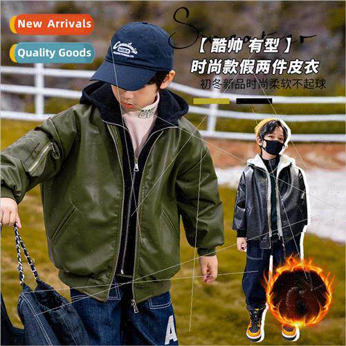 Boys leather jacket jacket 2023 new middle and large childre