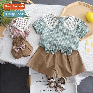 breathable thin section Girls short gas plaid sleev 适用eign