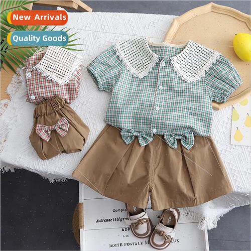 Girls 适用eign gas breathable thin section plaid short-sleev