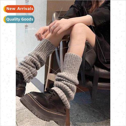 Gray Socks Women Long Socks Knitted Pit Stripe Stacked Socks