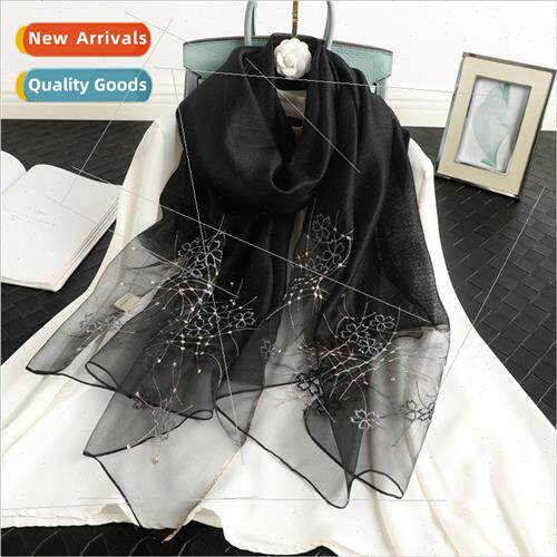New embroidered silver thread silk scarf Mulberry silk Elega