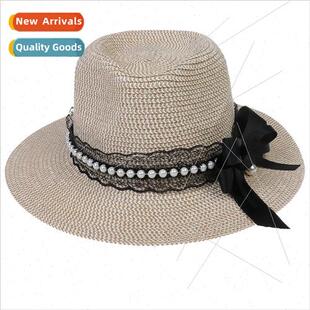 New Panama beach bowler hat straw hat bow tie accessories ca