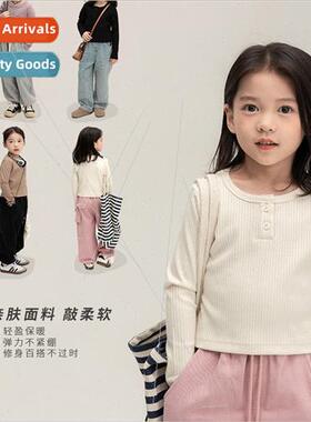 Girls 2023 fall inside round neck pit stripes cotton bottomi