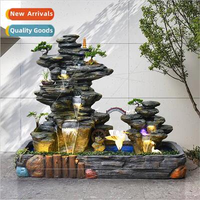 Large floor rockery water fountain feng shui wheel fish pond