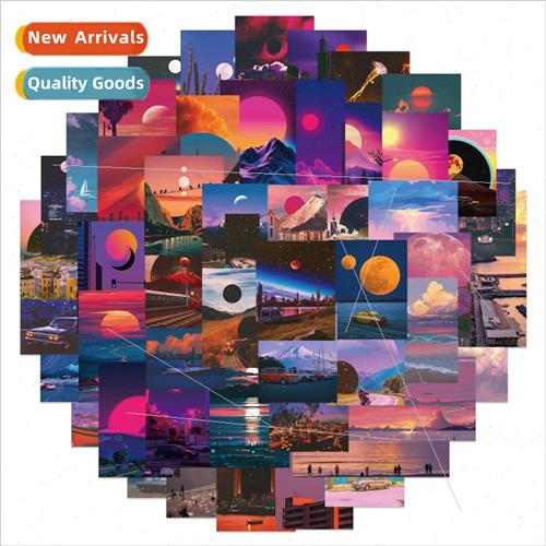 50 cartoon sunset illustration stickers can be decorated lug