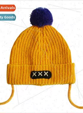 New childrens knitted cap casual fashion color blocking wool